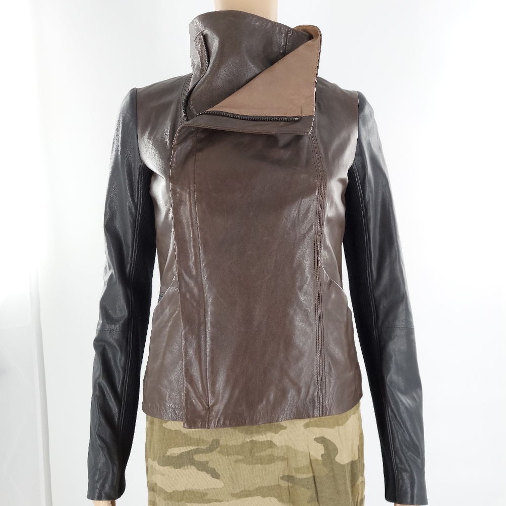 Vince. Leather Colorblock Jacket XS